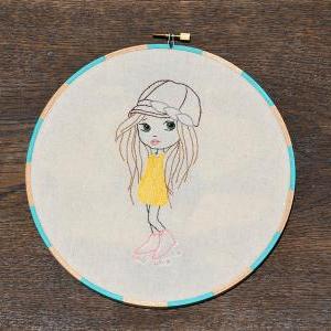 Girl In Roller Skates, Hand Embroidery Pdf Pattern