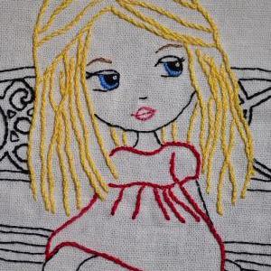 Girl Sitting On Park Bench, Hand Embroidery Pdf..