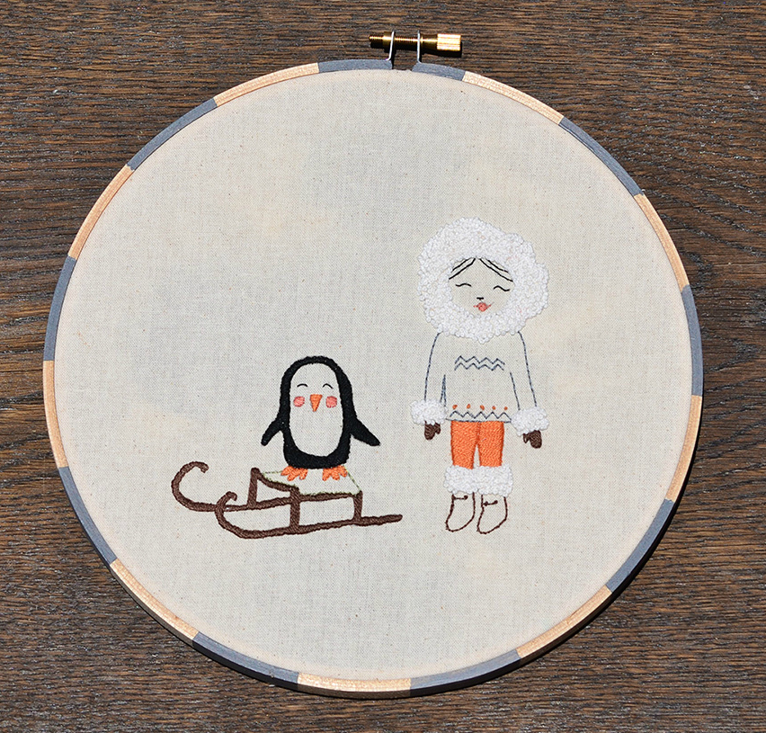 Eskimo With Penguin On Sleigh, Inuit, Hand Embroidery Pdf Pattern